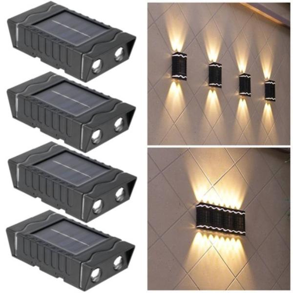 LAMPKA-SOLARNA-LED-LAMPA-NA-SCIANE-OGRODZENIE-PLOT-KINKIET-4-szt-SCIENNA-D-Kolor-czarny